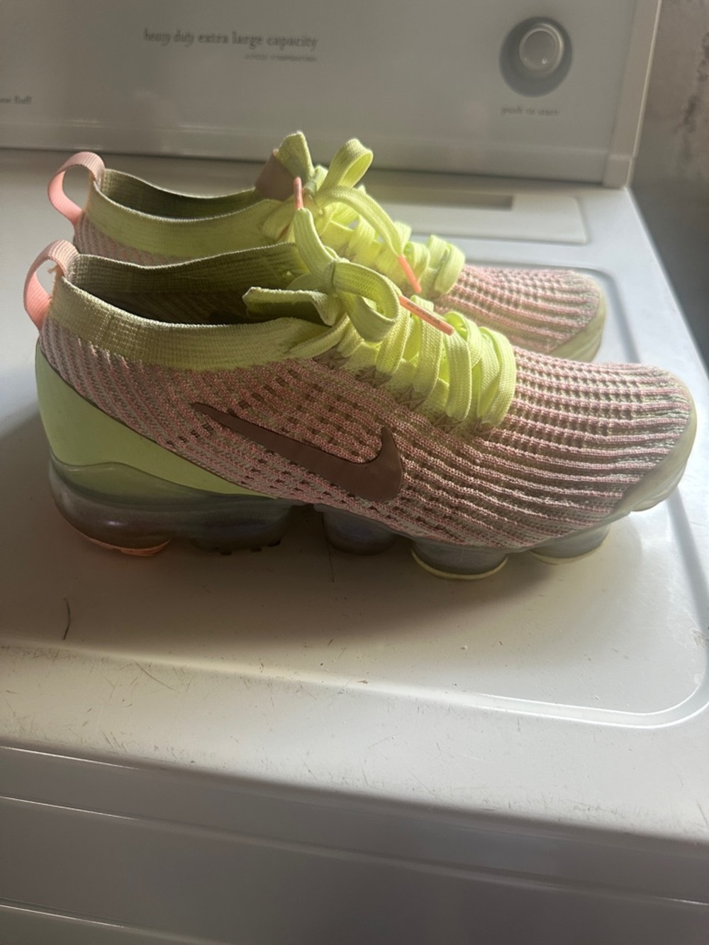 Nike Flyknit VaporMax Sneakers in Pink and Neon Yellow